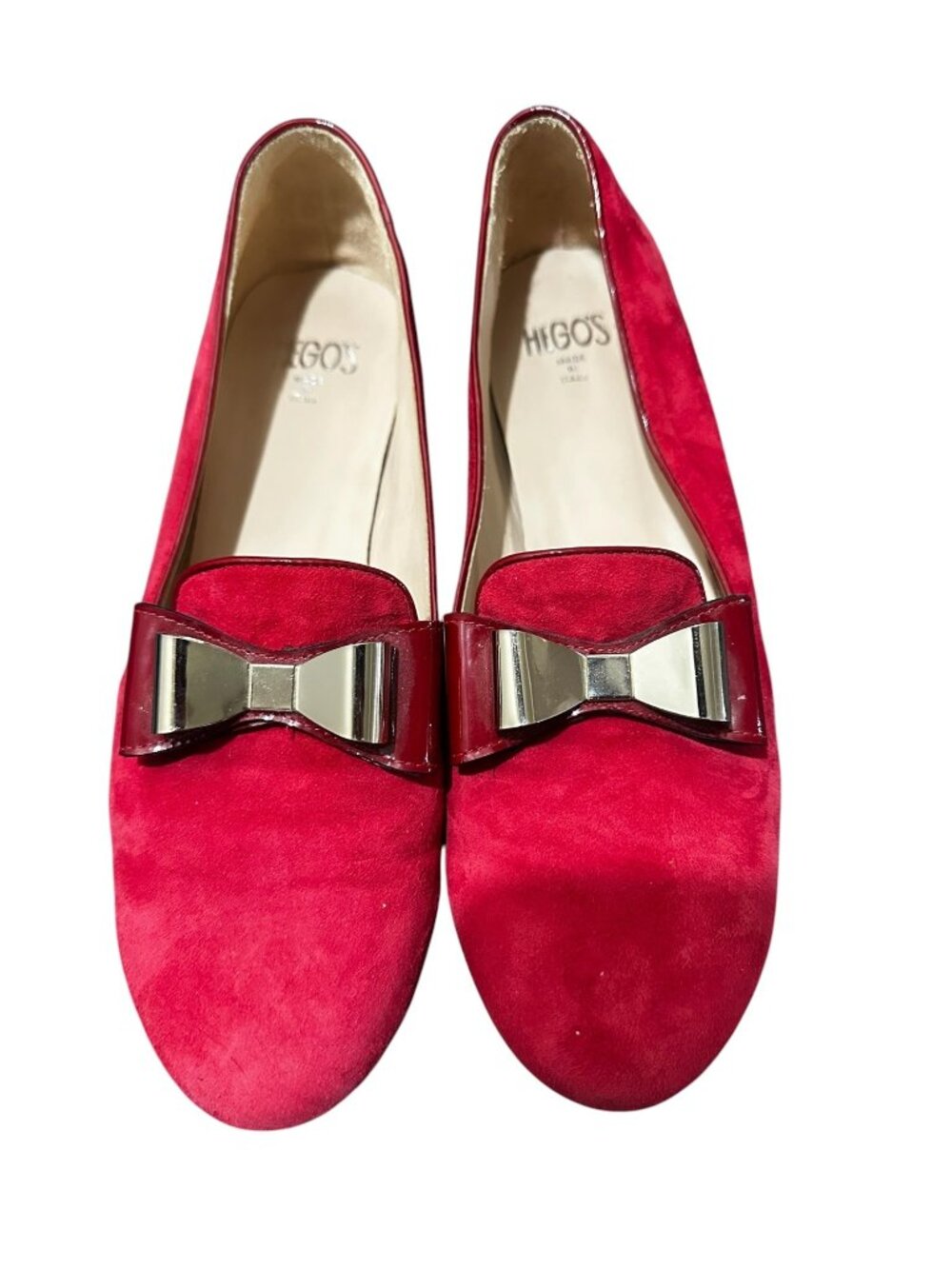 HEGOS Italy Real Suede Ballet Flat Loafers Womens 41 10 Red Bow Classic Preppy - Picture 3 of 14